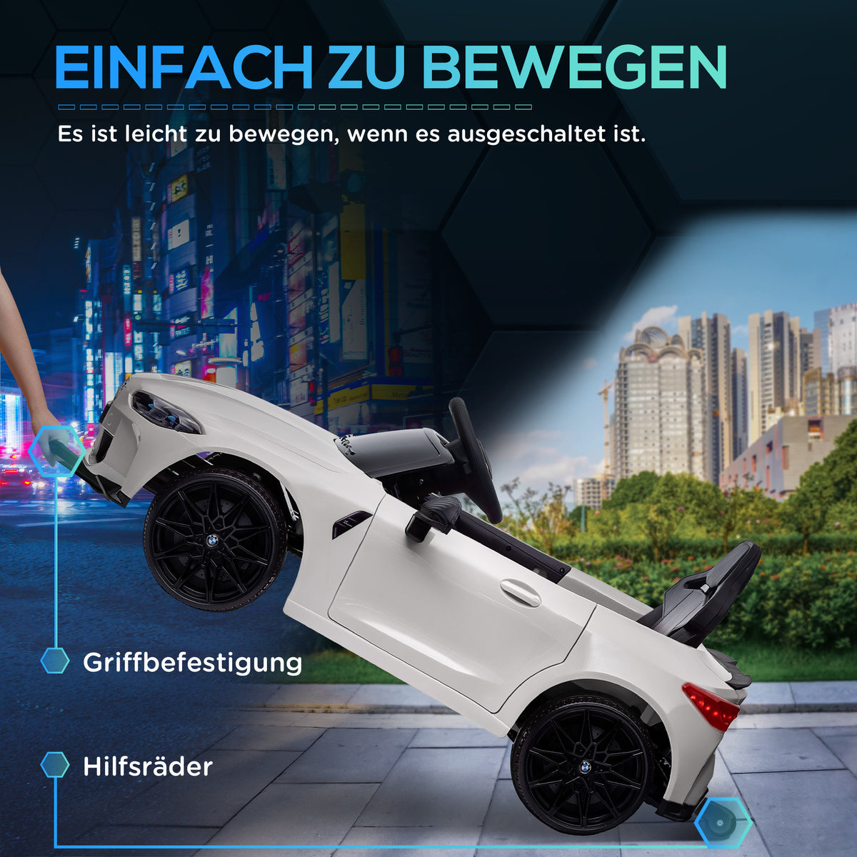AIYAPLAY Elektro Kinderauto BMW M4, Sound & Licht, 3-5 km/h, inkl. Fernsteuerung, für 3-5 Jahre, Weiß