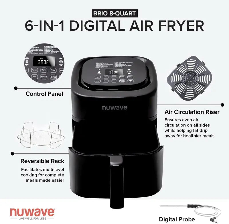 Nuwave Brio 15.5Qt Air Fryer Oven – 1800W Rapid Reheating, Baking & Dehydrating with 50°–425°F Range