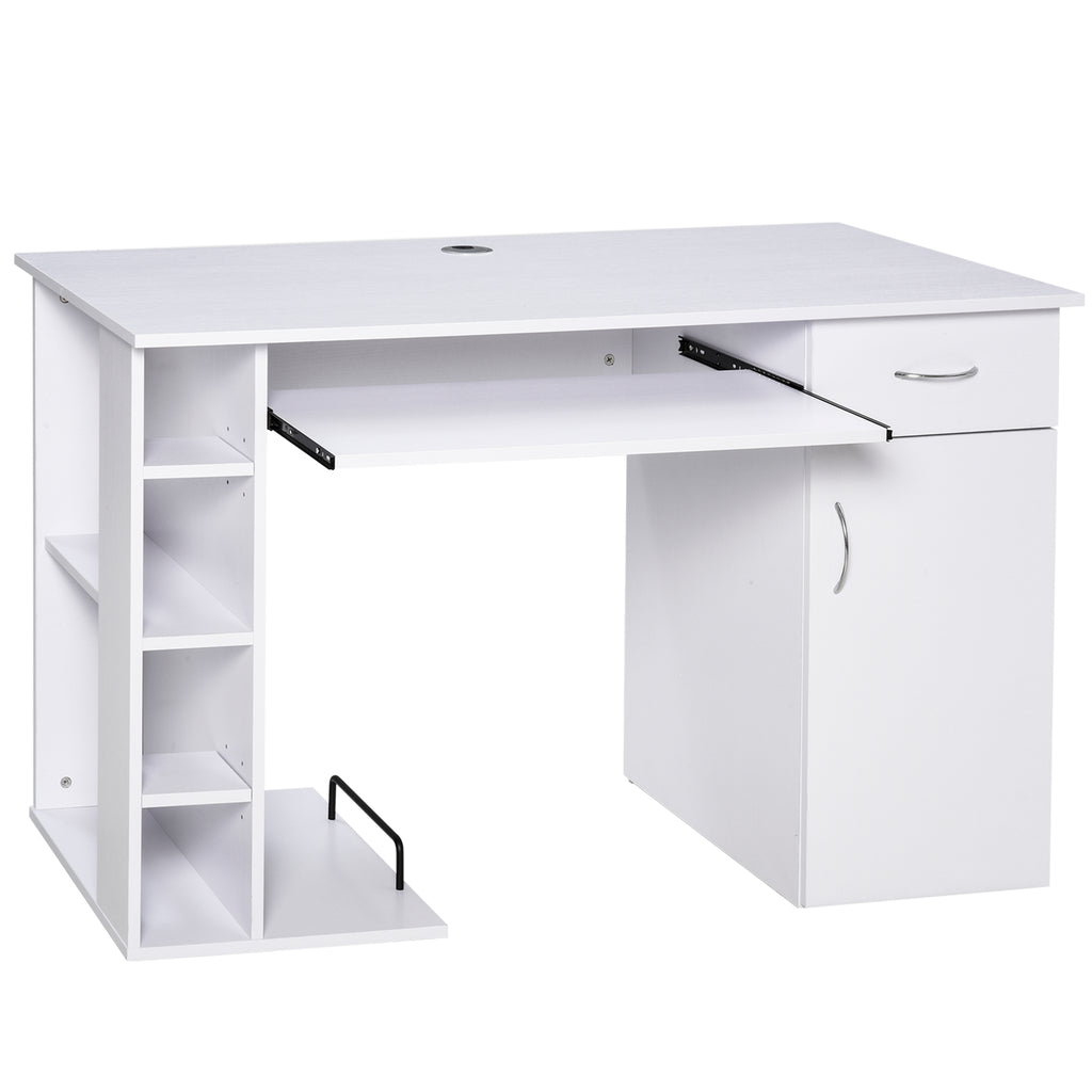 HOMCOM Computertisch Bürotisch Multimedia Schreibtisch mit Stauraum Schublade Tastaturablage MDF 120 x 60 x 74 cm Weiß