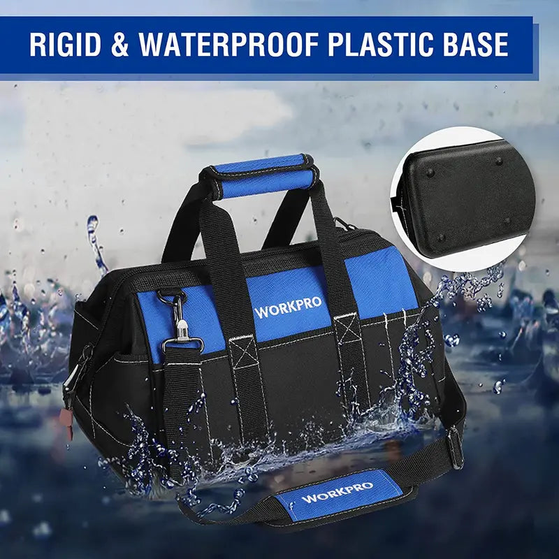 WORKPRO 16″ Wide-Mouth Waterproof Tool Bag – Molded Base for Stability & Durability