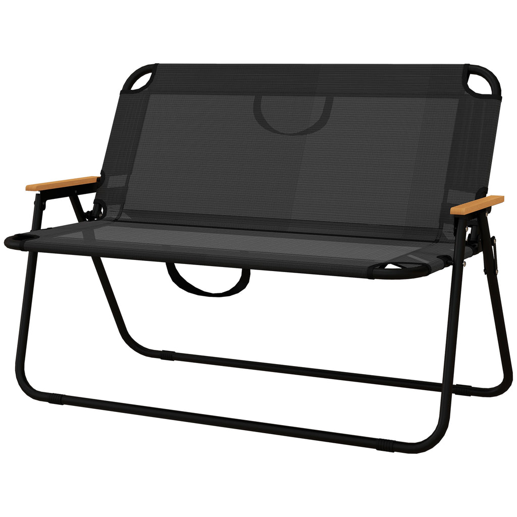 Outsunny Klappstuhl, atmungsaktiv, Holz-Kunststoff-Armlehnen, 108x65x73cm, Schwarz-Natur