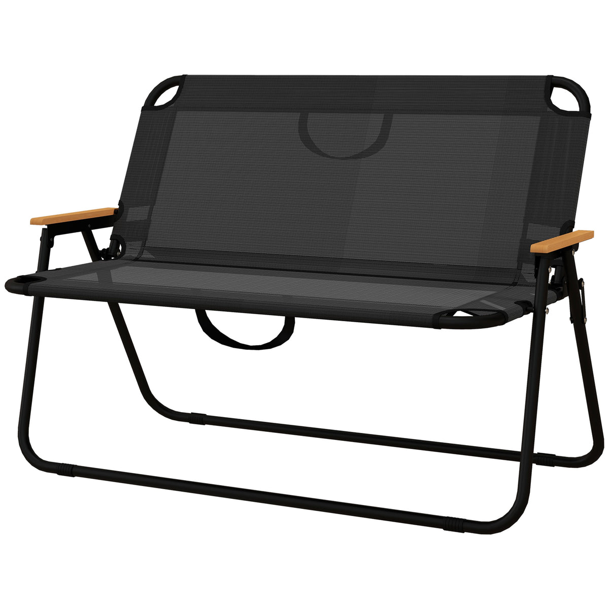 Outsunny Klappstuhl, atmungsaktiv, Holz-Kunststoff-Armlehnen, 108x65x73cm, Schwarz-Natur