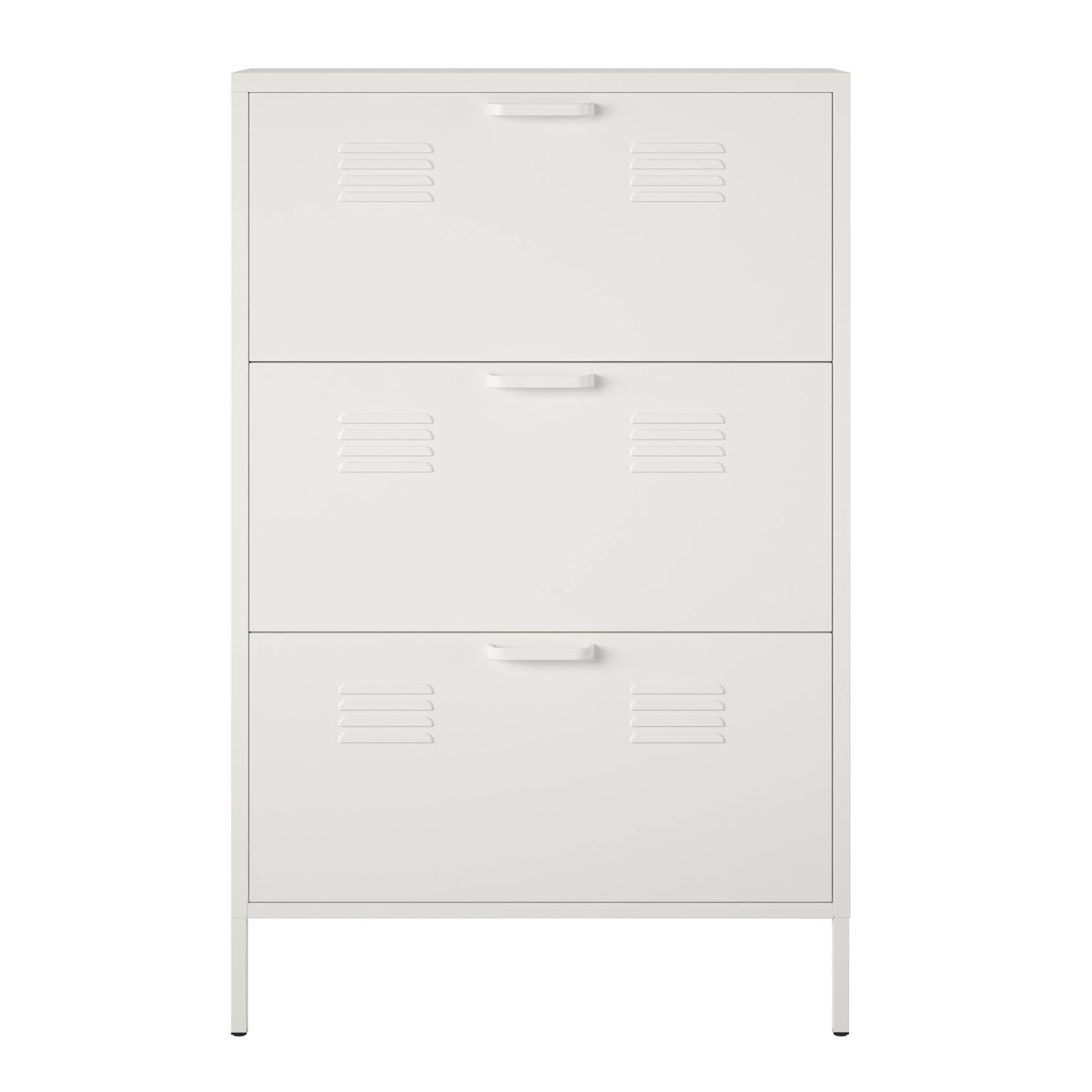 RealRooms Shadwick 3 Door Locker Style Metal Shoe Storage Cabinet, White