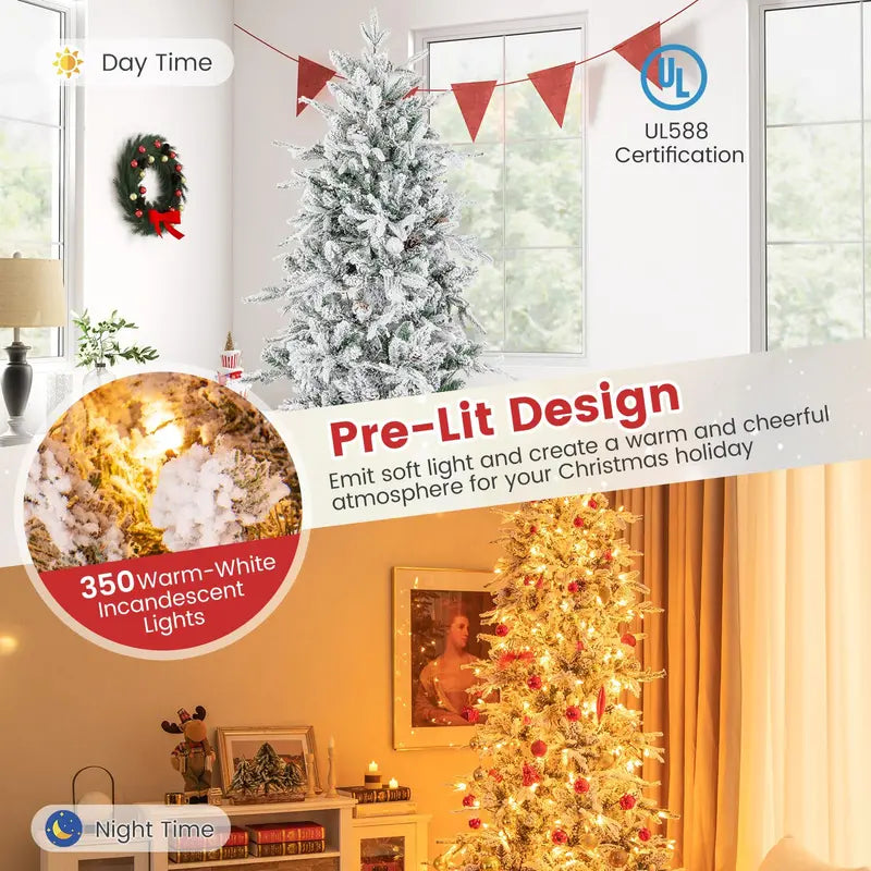 Pre-Lit Flocked Christmas Tree with Traditional Warm-White Incandescent Bulbs