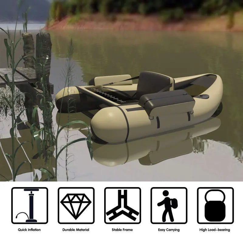 Inflatable Fishing Float Tube with Waterproof Storage Compartments
