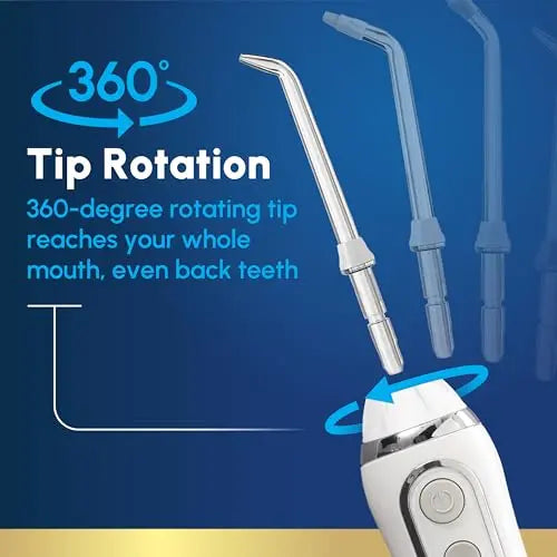 Waterpik Cordless Advanced 2.0 Water Flosser – White WP-580, ADA Accepted, Travel Bag, 4 Tips, Rechargeable, Waterproof