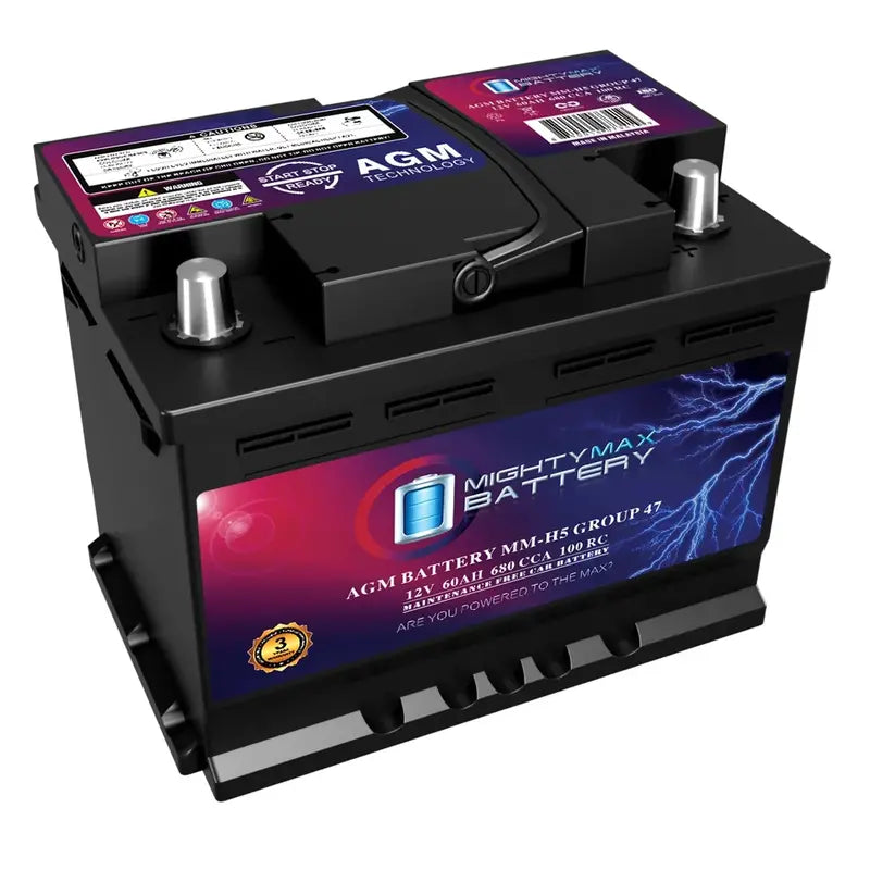 MM-H5 AGM Automotive Battery – 12V, 60Ah, 100RC, 680 CCA, Group Size 47