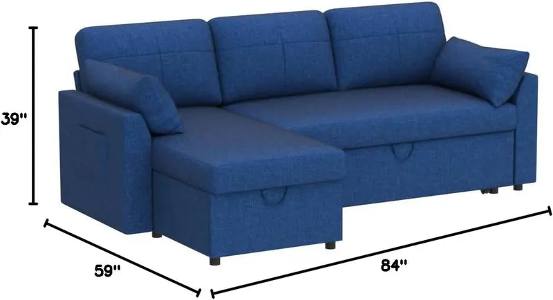 VanAcc 2-in-1 Sofa Bed – Pull-Out Sleeper with Under-Chaise Storage & Modern Design