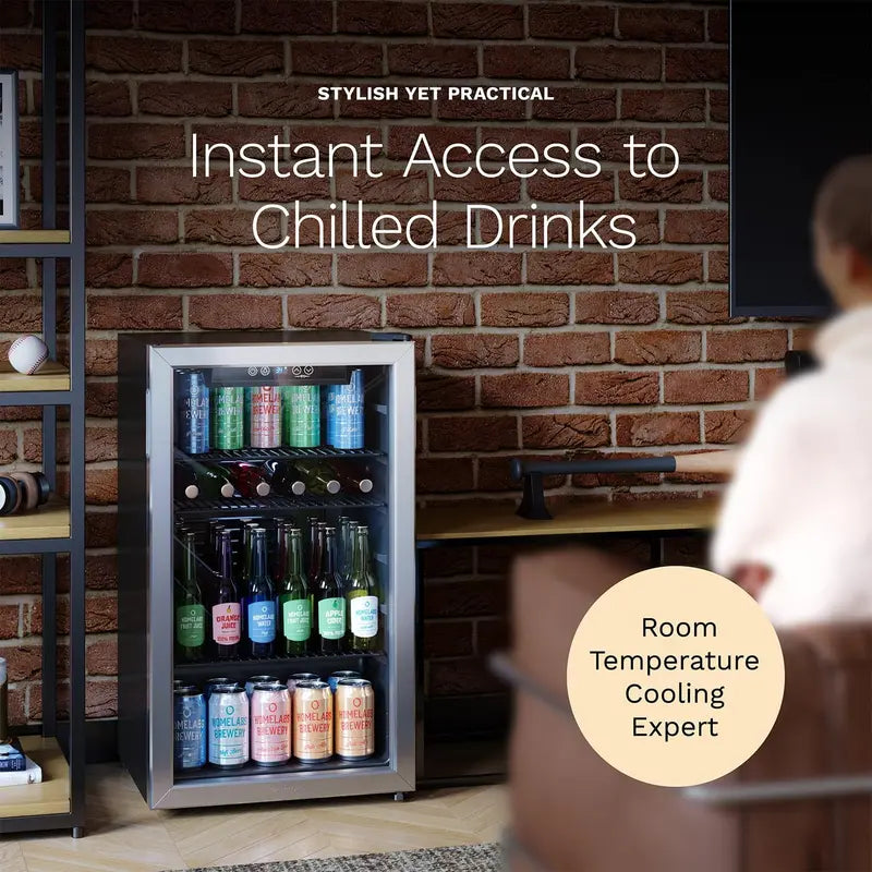 hOmeLabs Glass-Door Beverage Cooler – Compact Mini Fridge for Wine, Beer, or Soft Drinks