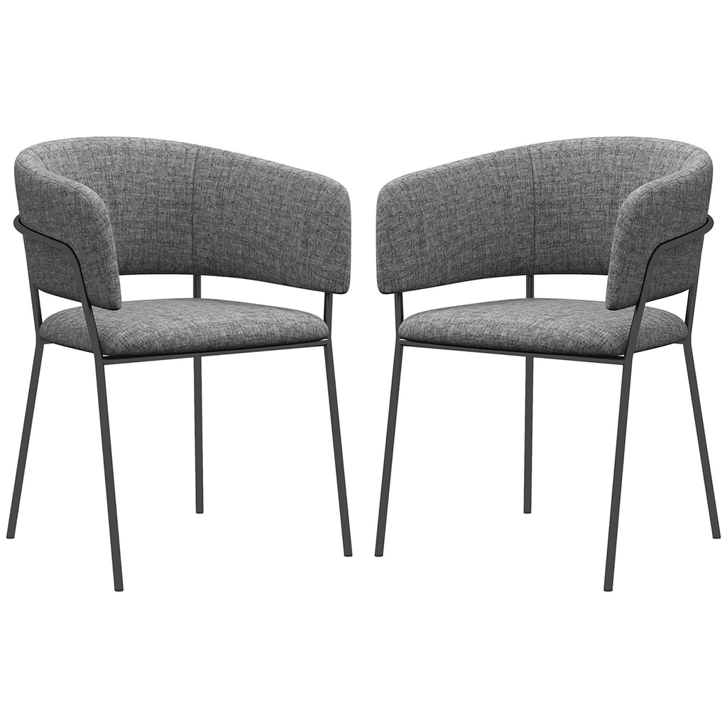HOMCOM 2er Set Esszimmerstühle mit Stahlbeinen, gepolsterter Sitzfläche aus Leinenstoff, grau