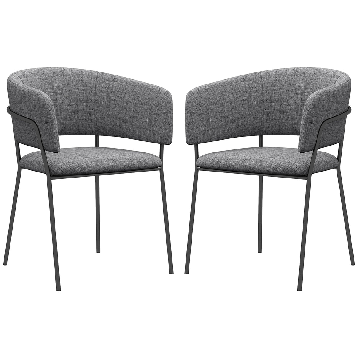 HOMCOM 2er Set Esszimmerstühle mit Stahlbeinen, gepolsterter Sitzfläche aus Leinenstoff, grau