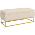HOMCOM Sitzbank mit Stauraum, dekorative Knopfheftung, Flanelloptik, goldfarbene Stahlbeine, 110 x 47 x 46,5 cm