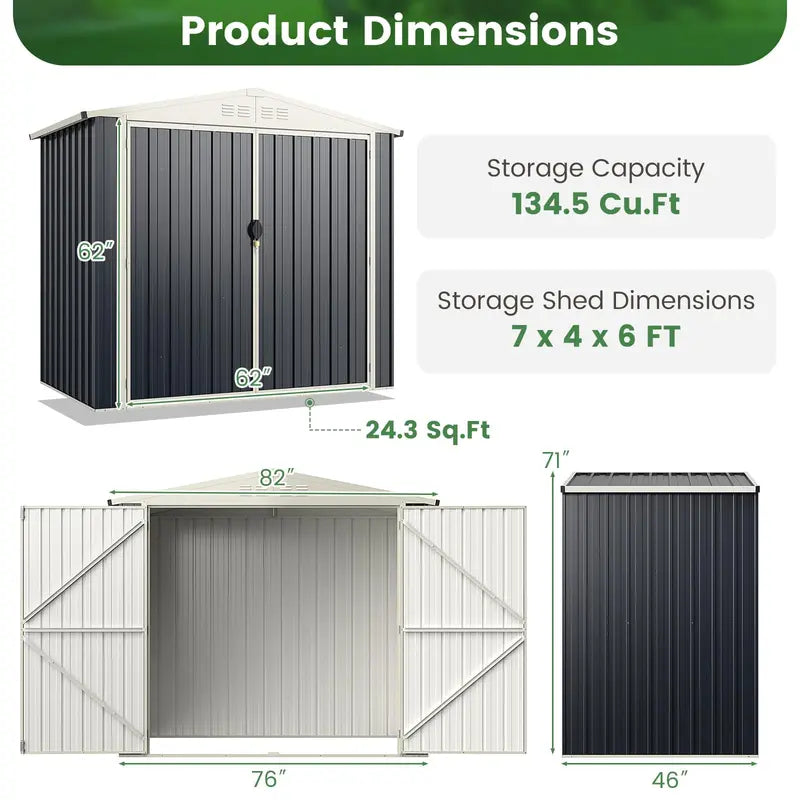 Snap-Together Metal Outdoor Storage Shed – Weather-Resistant Color-Coated Utility Structure