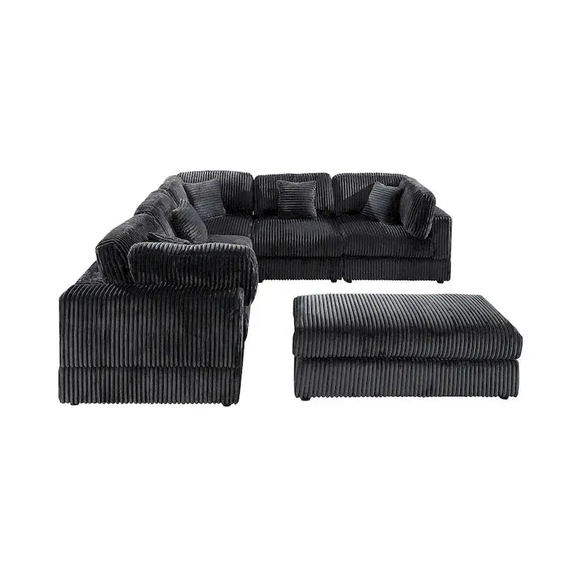 Modular L-Shaped Corduroy Sectional Sofa – 6-Piece DIY Configurable Upholstered Set