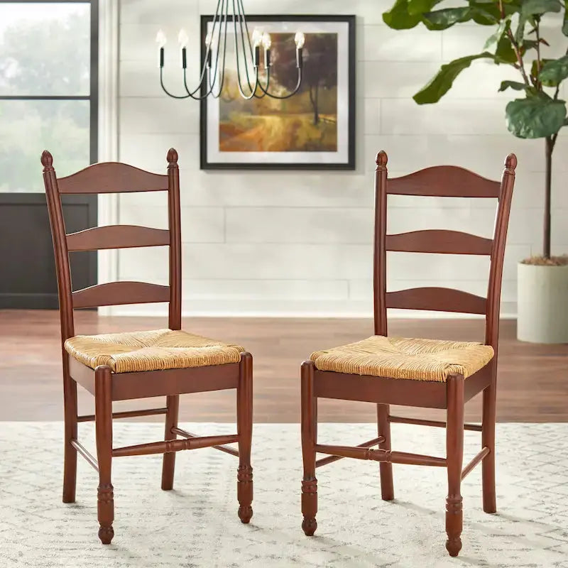Simple Living Jessie Ladder-Back Dining Chairs – Set of 2 Classic Wooden Seat Designs