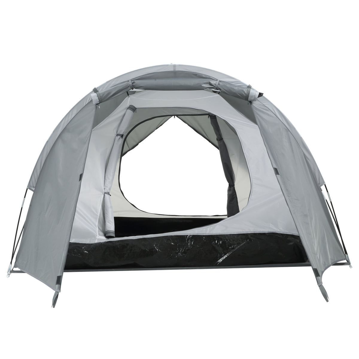 Outsunny Campingzelt für 2-3 Personen Glasfaser Tür mit Reißverschluss Meshfenster inkl. Transporttasche Kuppelzelt 190T Kunstleder2000mm Glasfaser Grau