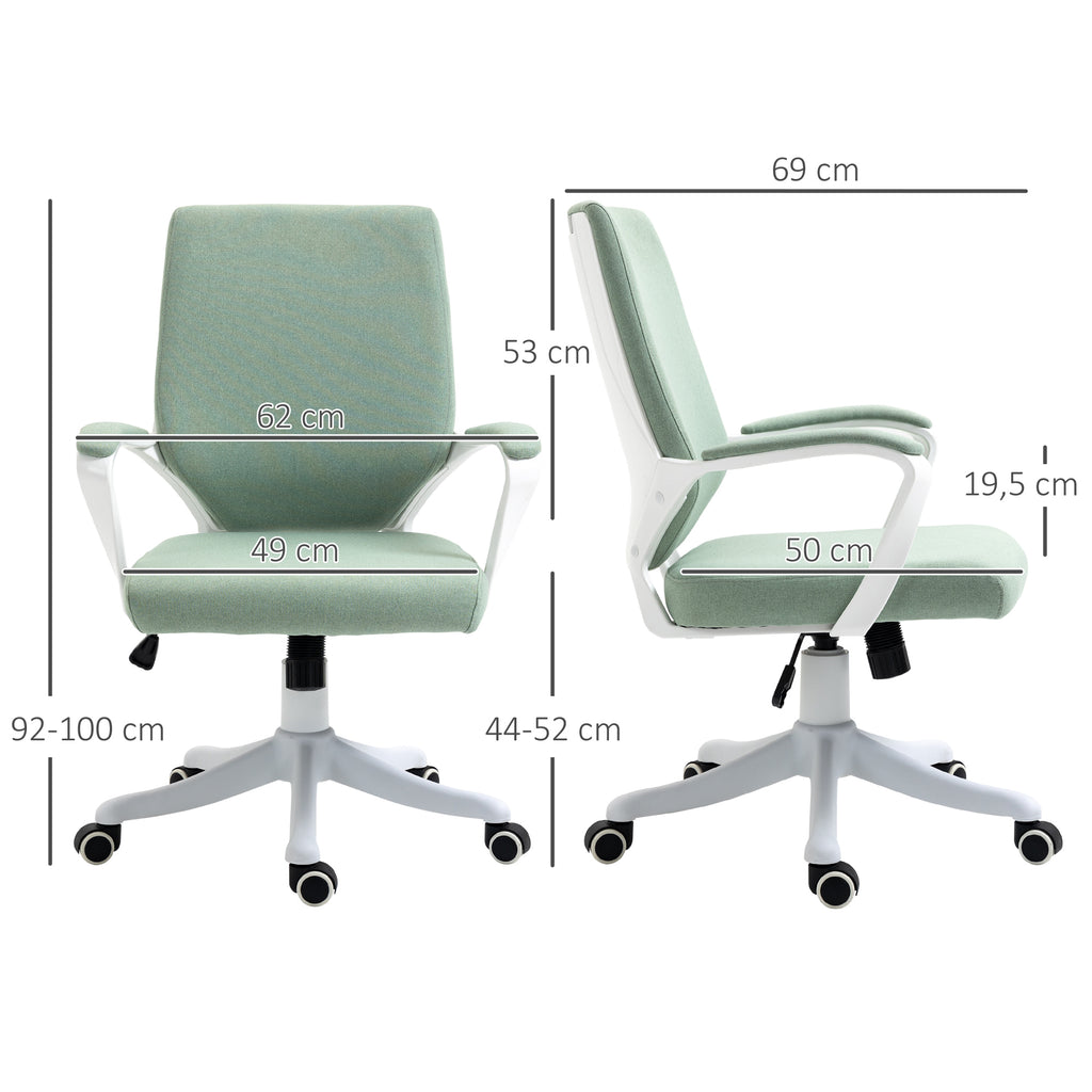 Vinsetto Bürostuhl Schreibtischstuhl Home-Office-Stuhl mit Wippenfunktion Rückenlehne höhenverstellbarer dick gepolstert ergonomisch 360°-Drehräder Polyester Nylon PP Grün+Weiß 62x69x92-100 cm
