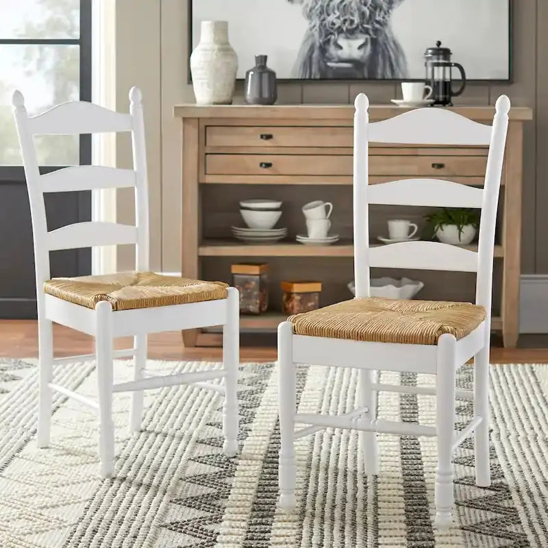 Simple Living Jessie Ladder-Back Dining Chairs – Set of 2 Classic Wooden Seat Designs