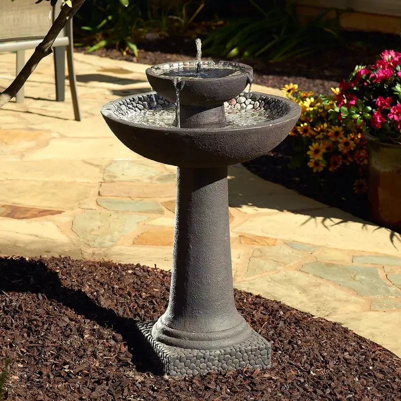 Smart Solar Riverstone 2-Tier Solar Fountain – Brown GFRC Construction, No Wiring Required, 6-Hour Runtime