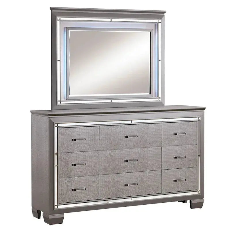 Ruff Crocodile 9-Drawer Dresser and Matching Full-Length Mirror Set – Contemporary Wood Design by Furniture of America