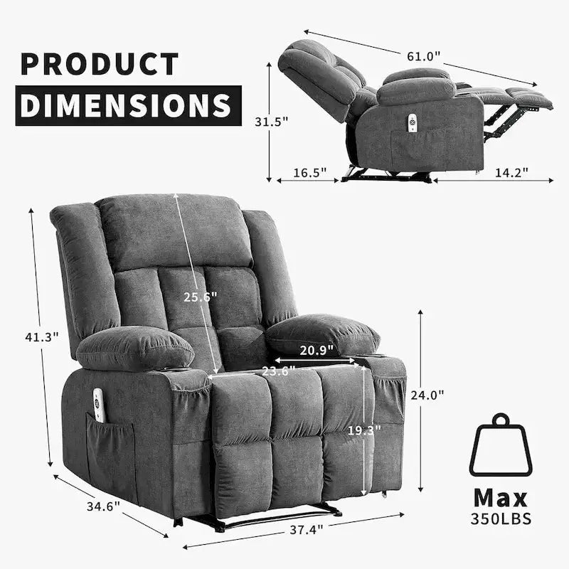 Power-Controlled Recliner with Built-in Heat and Massage Functions