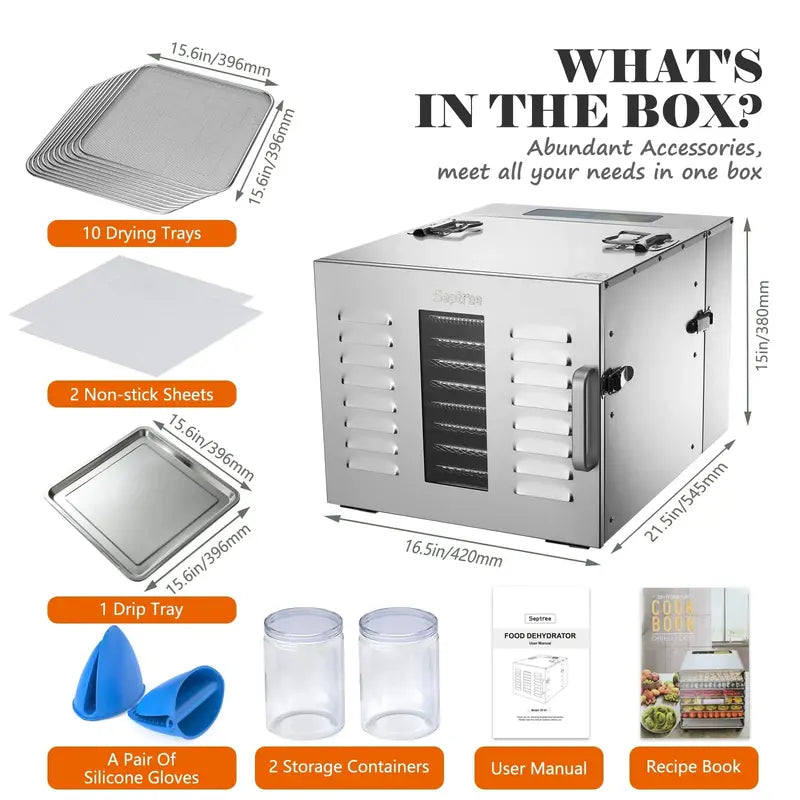 Septree Commercial Food Dehydrator – 10-Tray Capacity, Precise Temperature Control