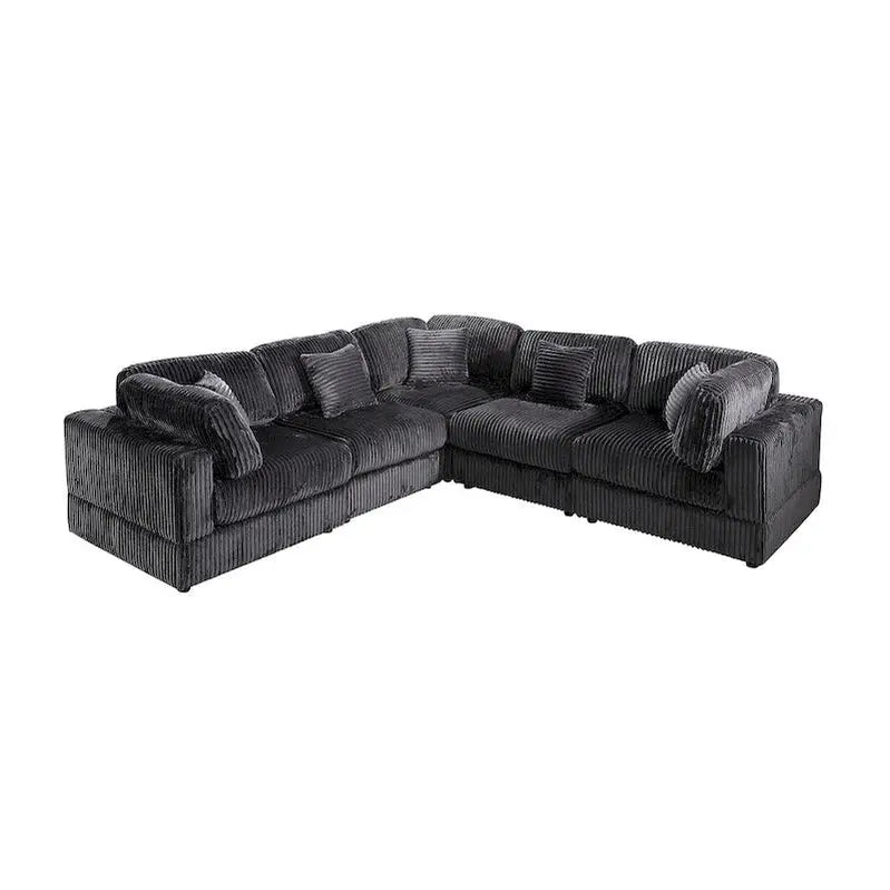 Modular L-Shaped Corduroy Sectional Sofa – 6-Piece DIY Configurable Upholstered Set