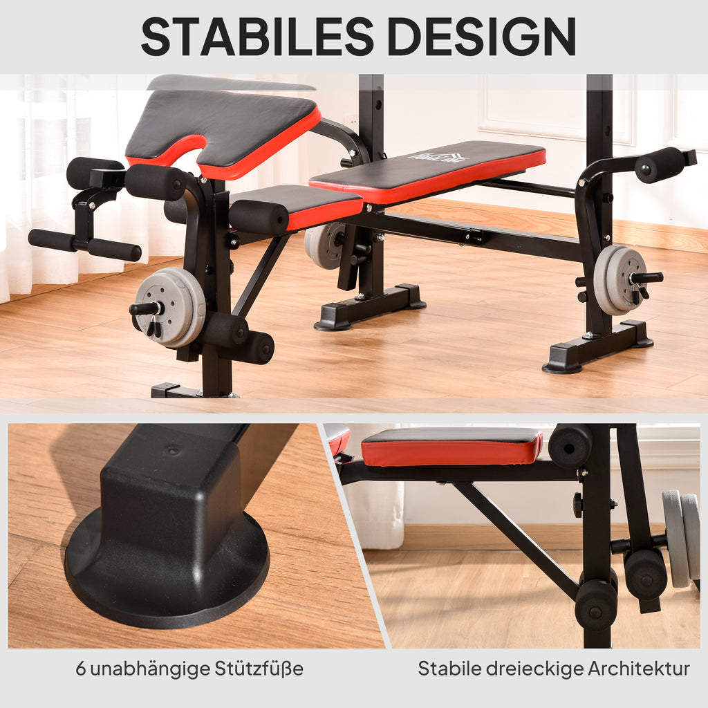 HOMCOM Hantelbank ohne Gewichte, verstellbare Fitnessbank für zahlreiche Übungen,  Workout-Station, Stahl, Kunststoff, Schwarz+Rot