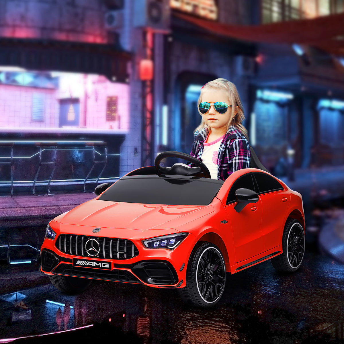 AIYAPLAY Kinder-Elektroauto, fernsteuerbar, mit Transportrollen, LED-Lichter, Hupe, für Kinder von 3-6 Jahren, Rot