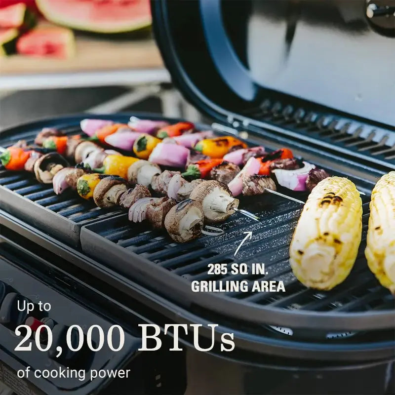 RoadTrip Portable Propane Grill with Three Adjustable Burners, InstaStart Ignition, and 20,000 BTU Output