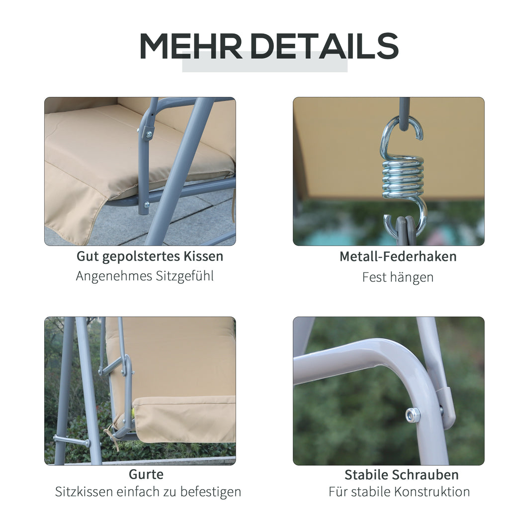 Outsunny Hollywoodschaukel Gartenschaukel Schaukel 2-Sitzer mit Sonnendach Beige 175 x 112 x 165 cm