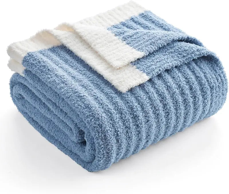 Reversible Ribbed Knit Throw Blanket – Soft Dual-Texture Sofa & Bed Cover