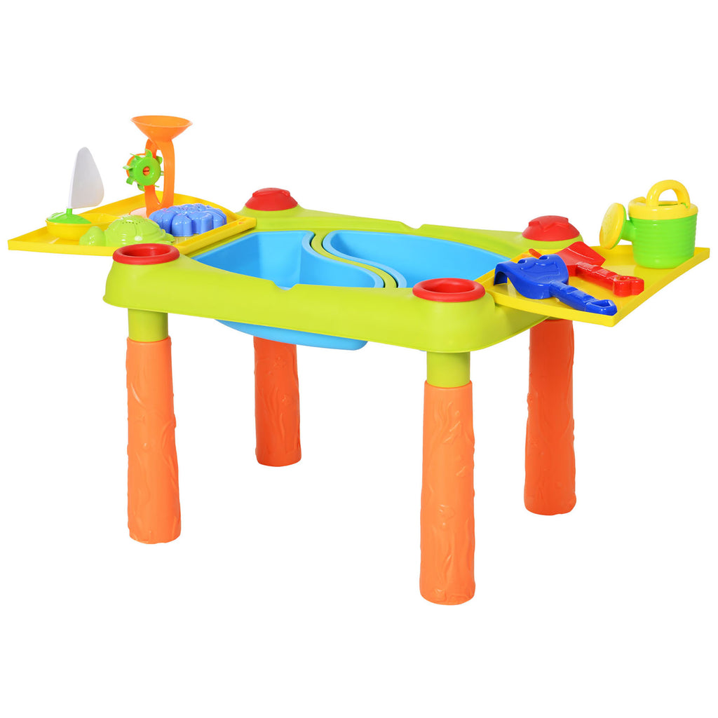 AIYPLAY Sand Wasserspieltisch, Sand- und Wassertisch Outdoor Strandspielzeug mit 16-tlg. Zubehör Sommerspielzeug für 3+ Jahre Kinder