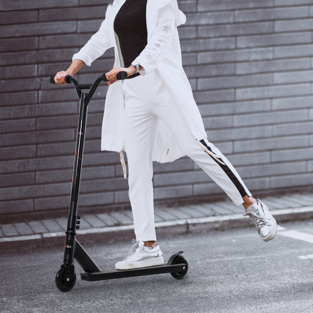 Homcom Pro Stunt Scooter für Kinder & Erwachsene, Freestyle Tretroller, 100mm Kunstleder-Räder, Aluminium Schwarz, für Tricks