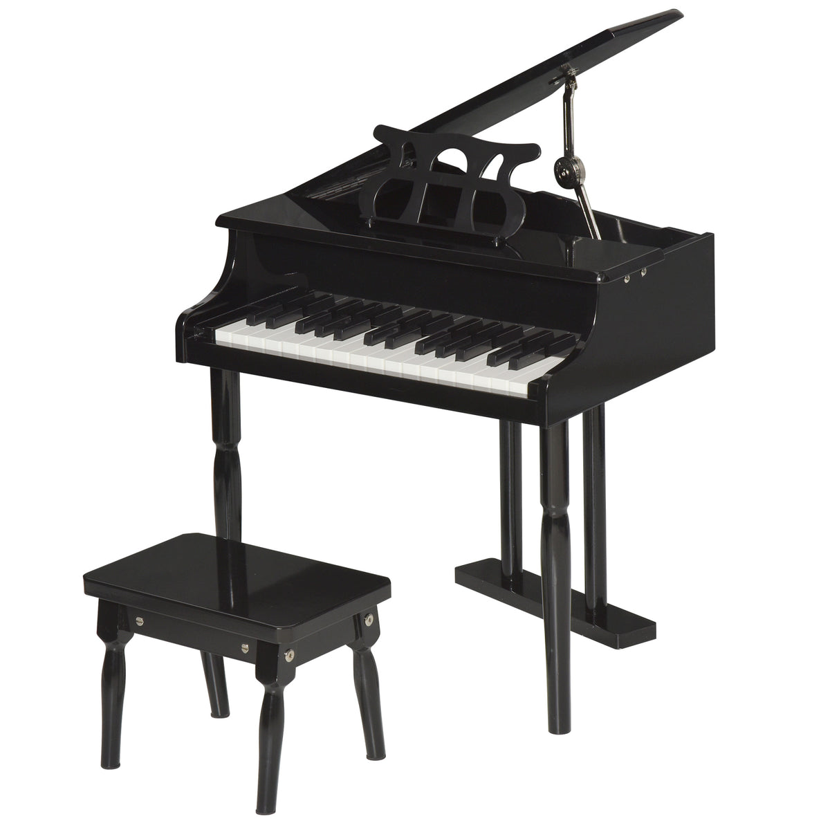 HOMCOM Miniatur-Flügelpiano aus Holz für Kinder mit 30 Tasten - inkl. Hocker und Notenpult - MDF Schwarz