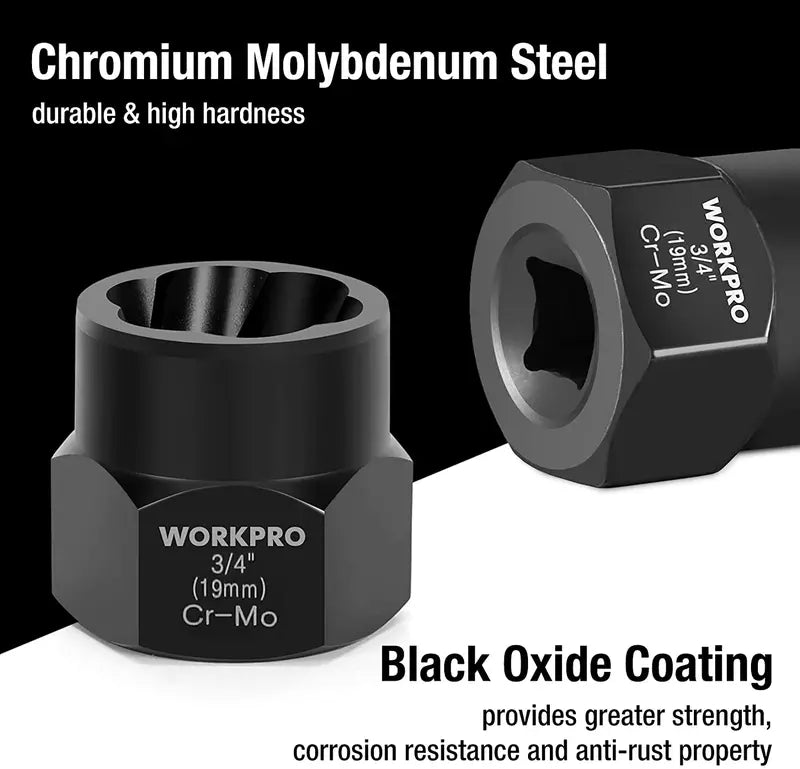 WORKPRO Impact Bolt & Nut Remover Set – 15-Piece Ratcheting Removal Tool Kit