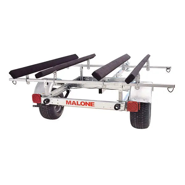 Malone LowMax 2 Galvanized Kayak Trailer – 600 lb Capacity, J/V Rack System, LED Lighting, Made in USA