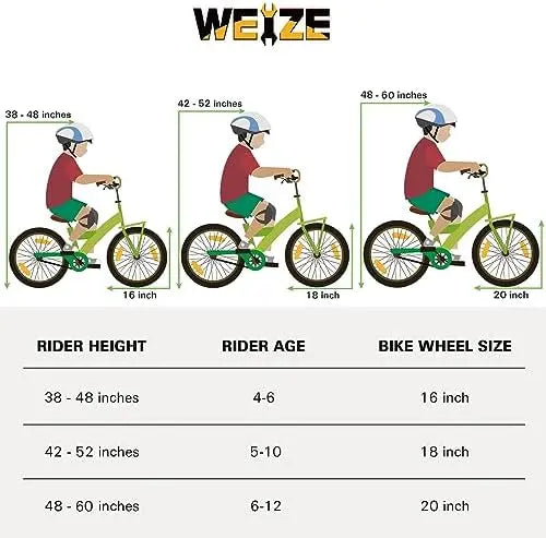 WEIZE Kids Bike 16-20 Inch for Ages 4-12, Coaster Brake, Multiple Colors