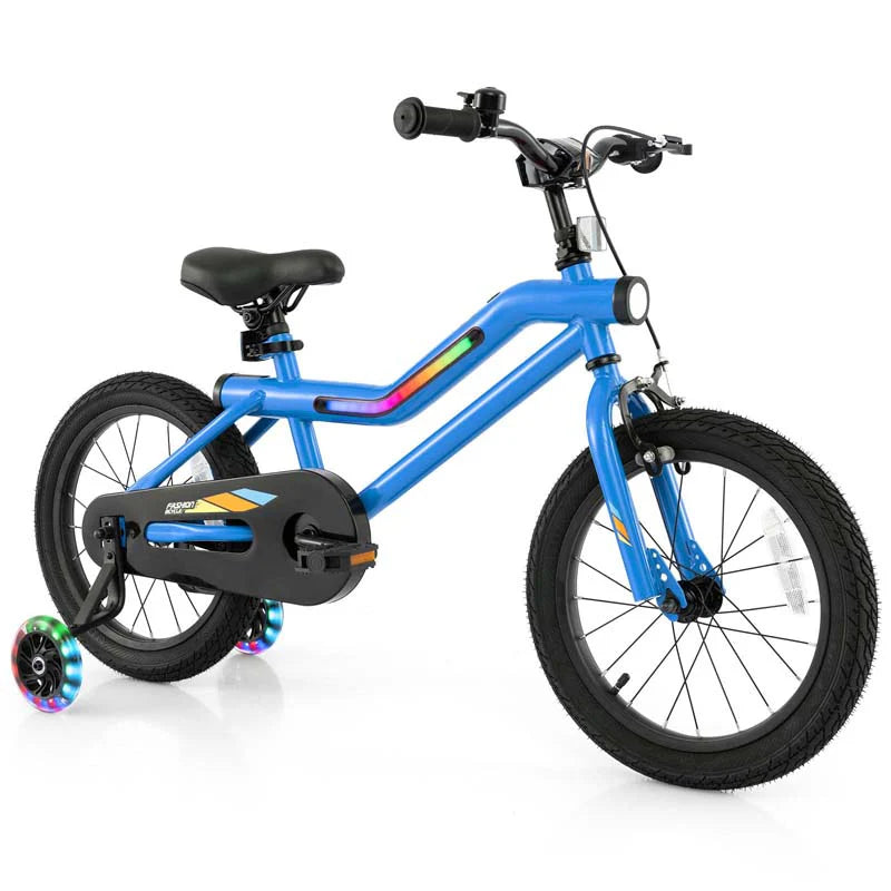 16/18 Inch LED Lighted Kids Bike with Training Wheels, Headlight, Adjustable Seat & Dual Brakes, Children Bicycle for Ages 4-8 Years