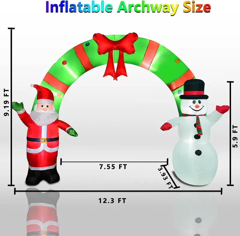 OILCUP 12FT Christmas Inflatable Archway with Santa & Snowman, Built-in LED Lights for Indoor/Outdoor Holiday Decor
