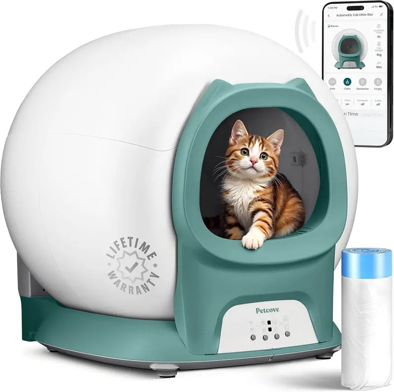 Smart Self-Cleaning Cat Litter Box – WiFi-Enabled Automatic Unit with Safety Sensors, Odor-Sealing Cover, and App-Controlled Scheduling