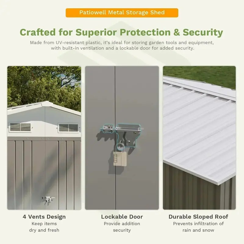 Patiowell 5′ x 3′ Lockable Metal Tool Shed – Sloped-Roof Outdoor Storage Unit for Yard and Garage