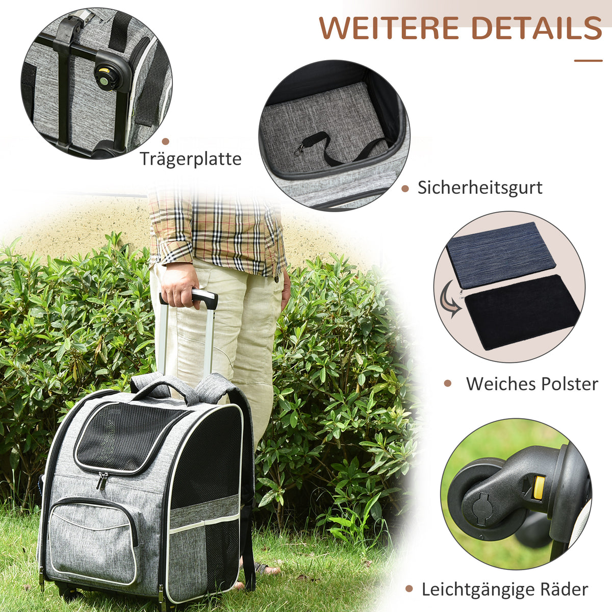 Pawhut 2-in-1 Hundetransporttasche Oxfordstoff Grau + Weiß + Schwarz