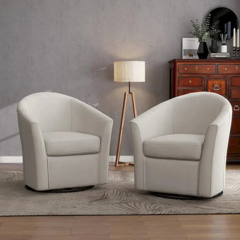 Set of 2 Modern Swivel Barrel Accent Chairs – Upholstered Living Room Seating