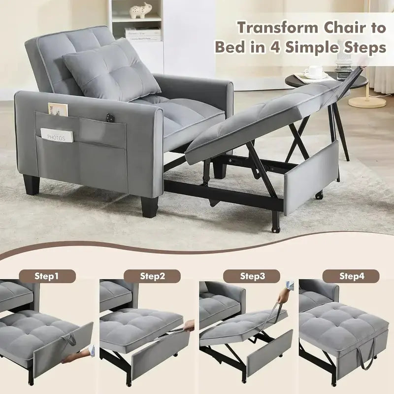 Velvet 3-in-1 Sleeper Chair – Compact Pull-Out Sofa Bed with Luxe Upholstery