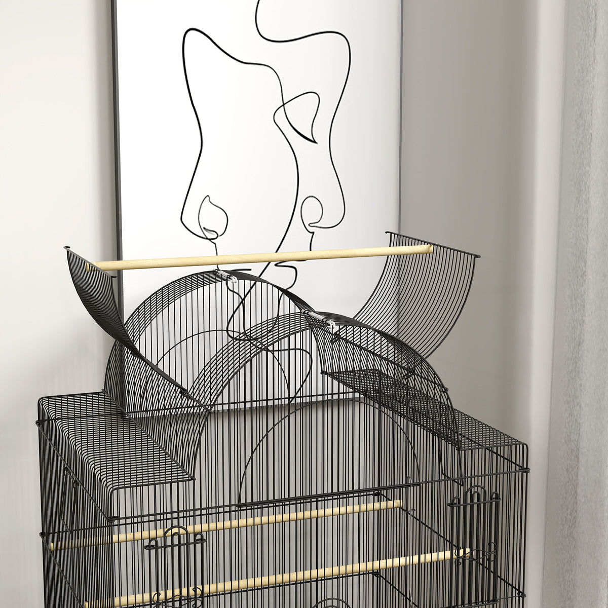 PawHut Vogelkäfig für Kanarienvögel & Wellensittiche, mobil, mit Bodenfach, Metallgitter, Schwarz