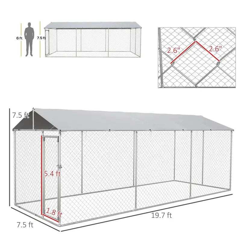 PawHut Heavy-Duty Waterproof Outdoor Dog Kennel – 19.7 ft x 7.5 ft