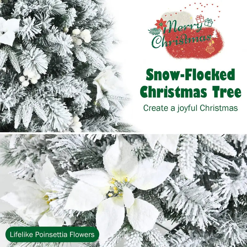 Slim Snow-Flocked Pencil Christmas Tree with White Berries – Hinged Artificial Xmas Tree
