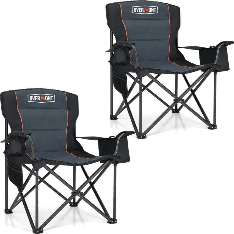 Overmont Oversized Folding Camping Chair 2-Pack, 450 lbs Capacity, Portable with Storage, Padded Comfort