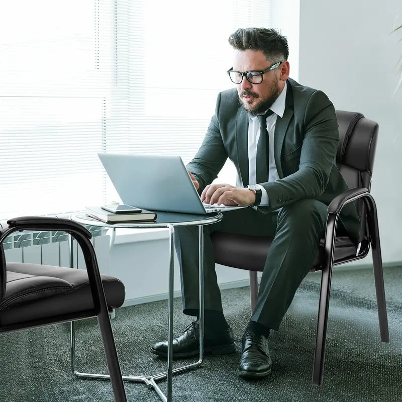 OLIXIS Ergonomic Reception Chairs Set of 4 – Black PU Leather, Metal Frame, Comfortable & Durable for Office & Waiting Room